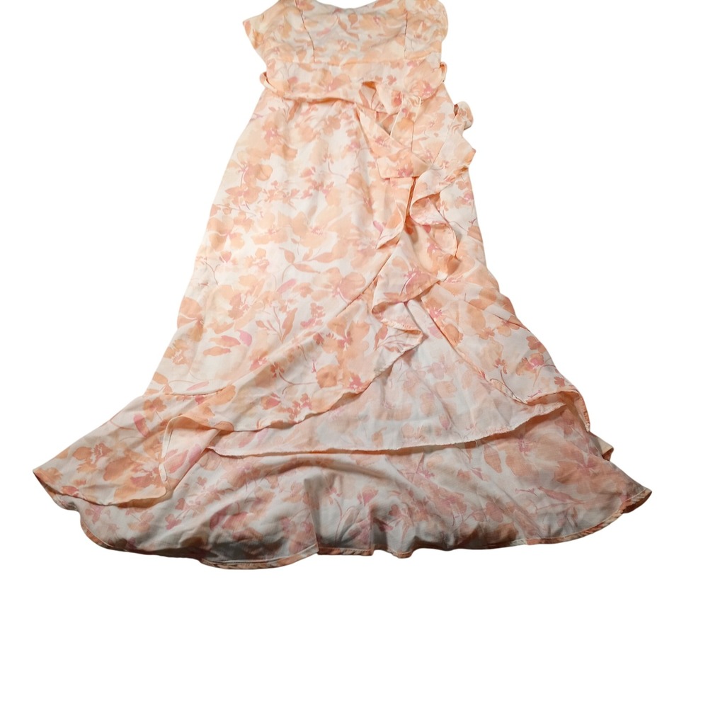 Pink Rose High-Low Maxi Dress Women Medium Peach Floral NWT Ruffle Faux Wrap